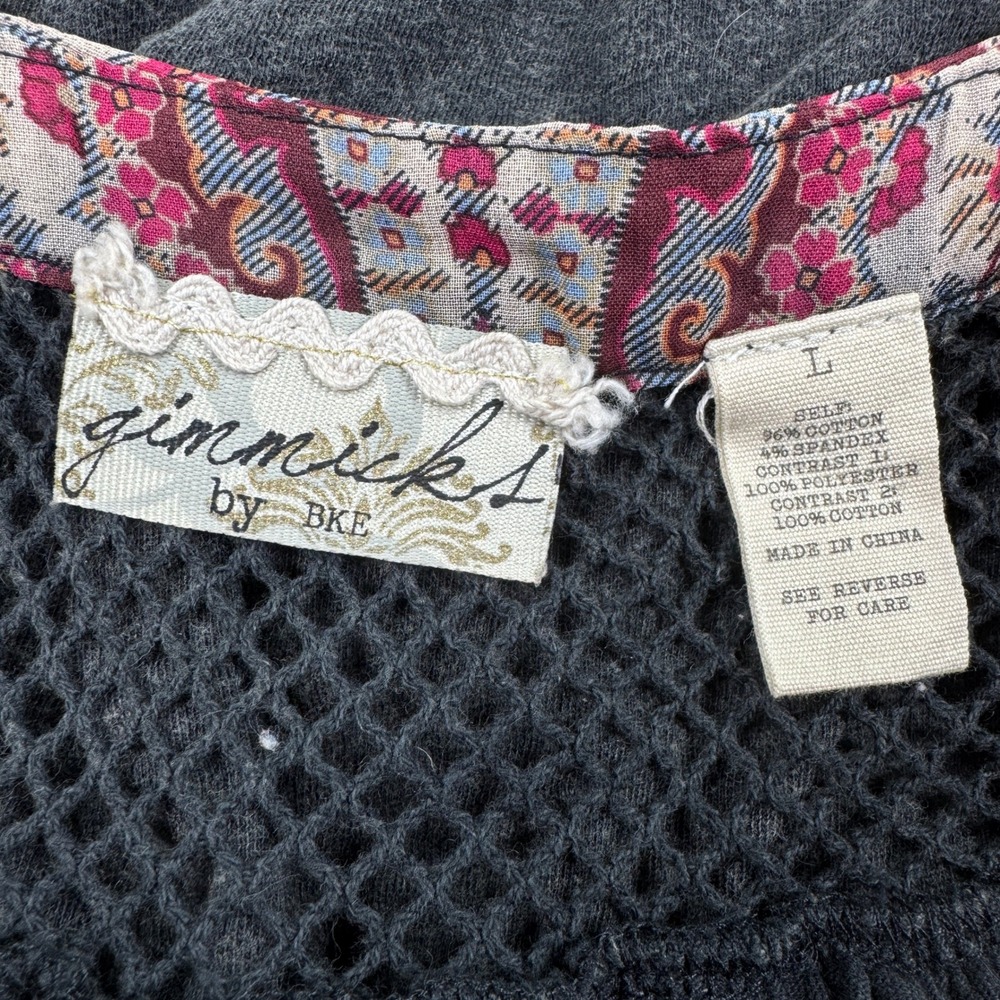 Gimmicks Women's Tank Top Large Black Crochet Lace Paisley Mesh Mixed Media Boho - Picture 6 of 6